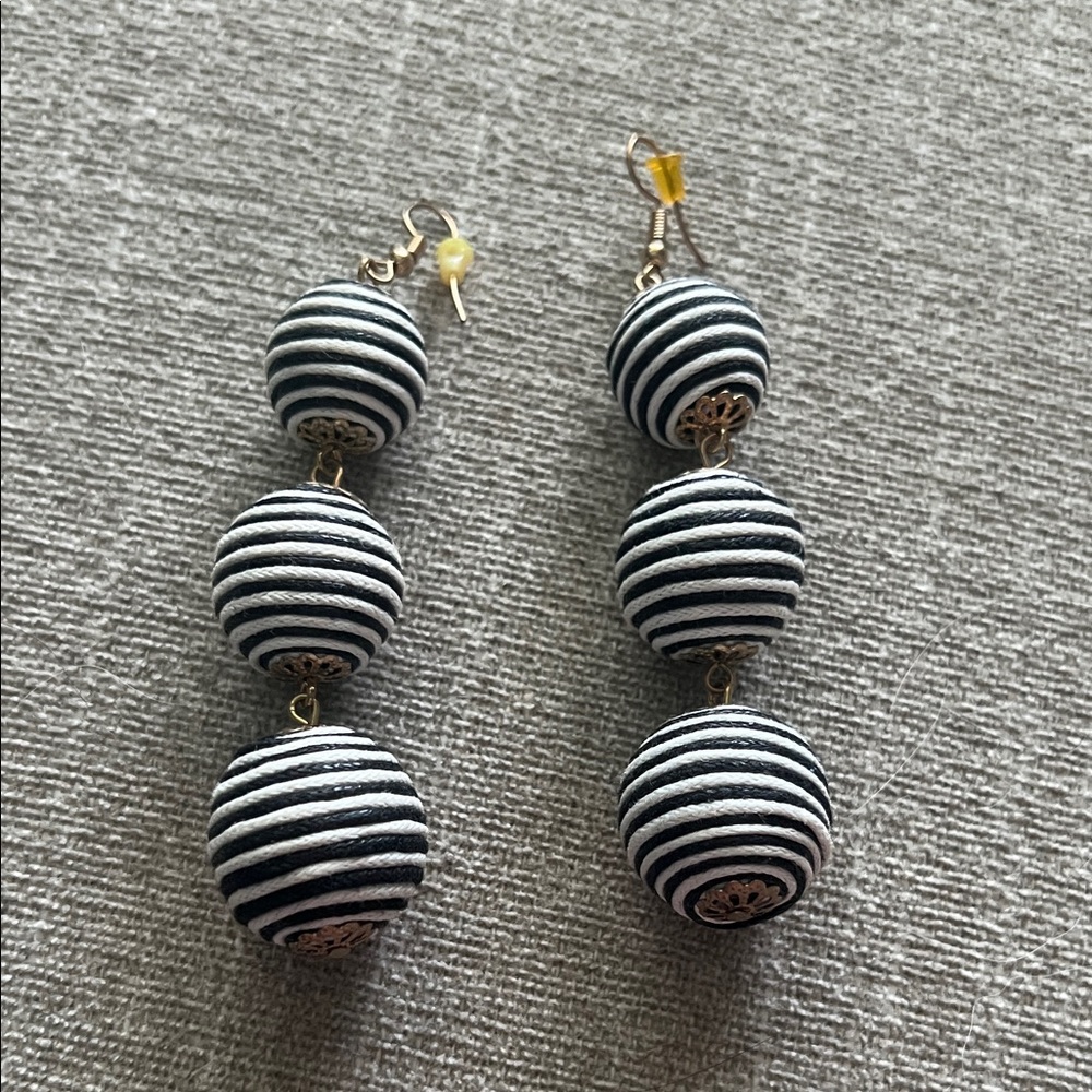 Striped Black and White Dangle Earrings